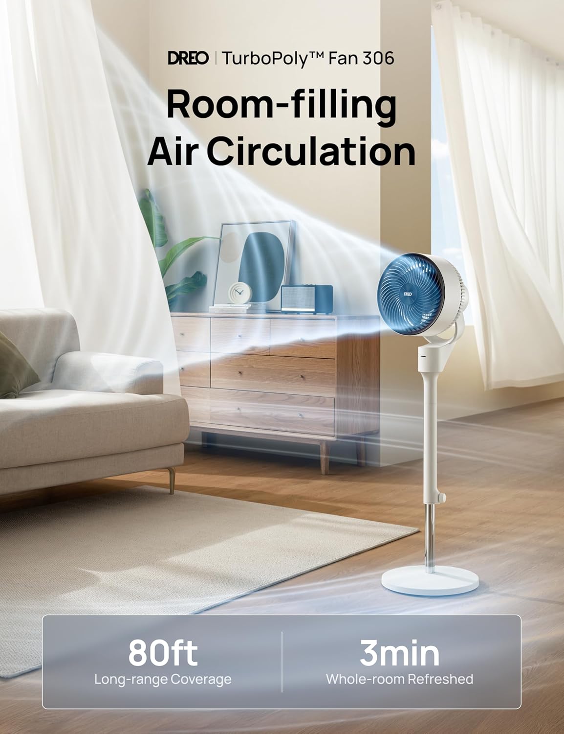 Dreo Fan for Bedroom, 80° Oscillating Standing Fan, 25dB Quiet, 80ft Pedestal Fans for Home Office, 90° Manual Vertical, 3 Speeds, Remote, 34-41 Adjustable Height, Air Circulator, White2 Dreo Fan for Bedroom, 80° Oscillating Standing Fan, 25dB Quiet, 80ft Pedestal Fans for Home Office, 90° Manual Vertical, 3 Speeds, Remote, 34-41" Adjustable Height, Air Circulator, White