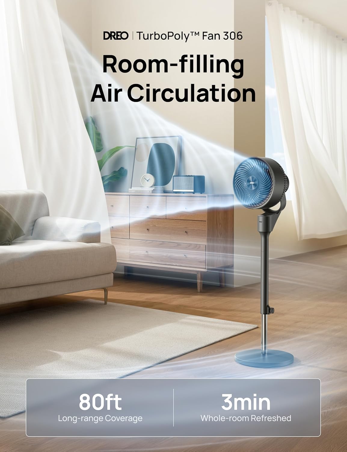 Dreo Fan for Bedroom, 80° Oscillating Standing Fan, 25dB Quiet, 80ft Pedestal Fans for Home Office, 90° Manual Vertical, 3 Speeds, Remote, 34-41 Adjustable Height, Air Circulator1 Dreo Fan for Bedroom, 80° Oscillating Standing Fan, 25dB Quiet, 80ft Pedestal Fans for Home Office, 90° Manual Vertical, 3 Speeds, Remote, 34-41" Adjustable Height, Air Circulator