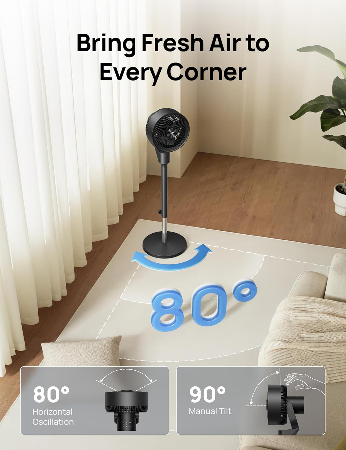 Dreo Fan for Bedroom, 80° Oscillating Standing Fan, 25dB Quiet, 80ft Pedestal Fans for Home Office, 90° Manual Vertical, 3 Speeds, Remote, 34-41 Adjustable Height, Air Circulator9 Dreo Fan for Bedroom, 80° Oscillating Standing Fan, 25dB Quiet, 80ft Pedestal Fans for Home Office, 90° Manual Vertical, 3 Speeds, Remote, 34-41" Adjustable Height, Air Circulator