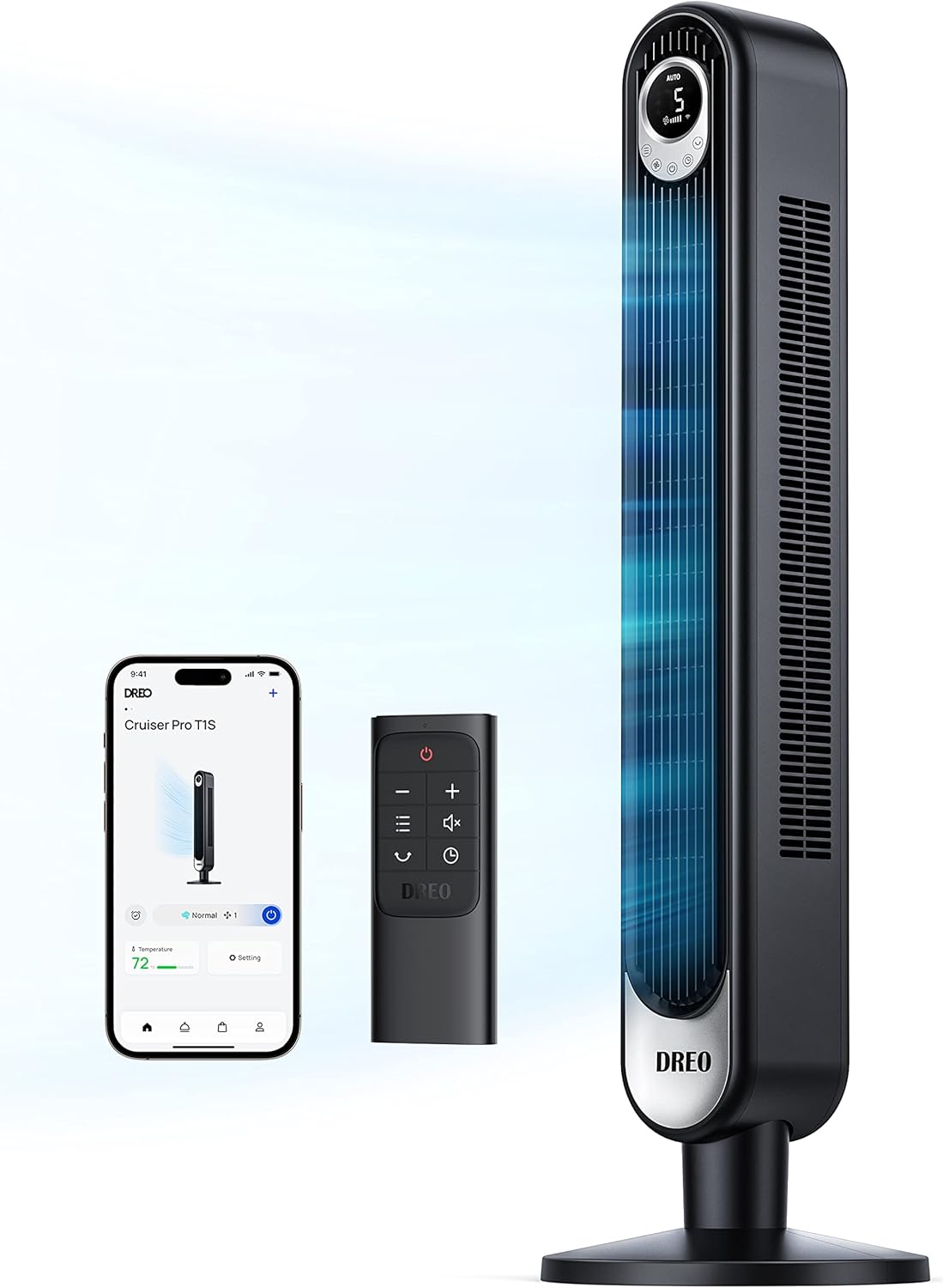Dreo Smart Tower Fan WiFi Voice Control, Works with Alexa Google, Cruiser Pro T1S Floor Standing Bladeless Oscillating Fan with Remote, 6 Speeds, 4 Modes, 12H Timer, for Indoor Bedroom Home Office Dreo Smart Tower Fan WiFi Voice Control, Works with Alexa/Google, Cruiser Pro T1S Floor Standing Bladeless Oscillating Fan with Remote, 6 Speeds, 4 Modes, 12H Timer, for Indoor Bedroom Home Office