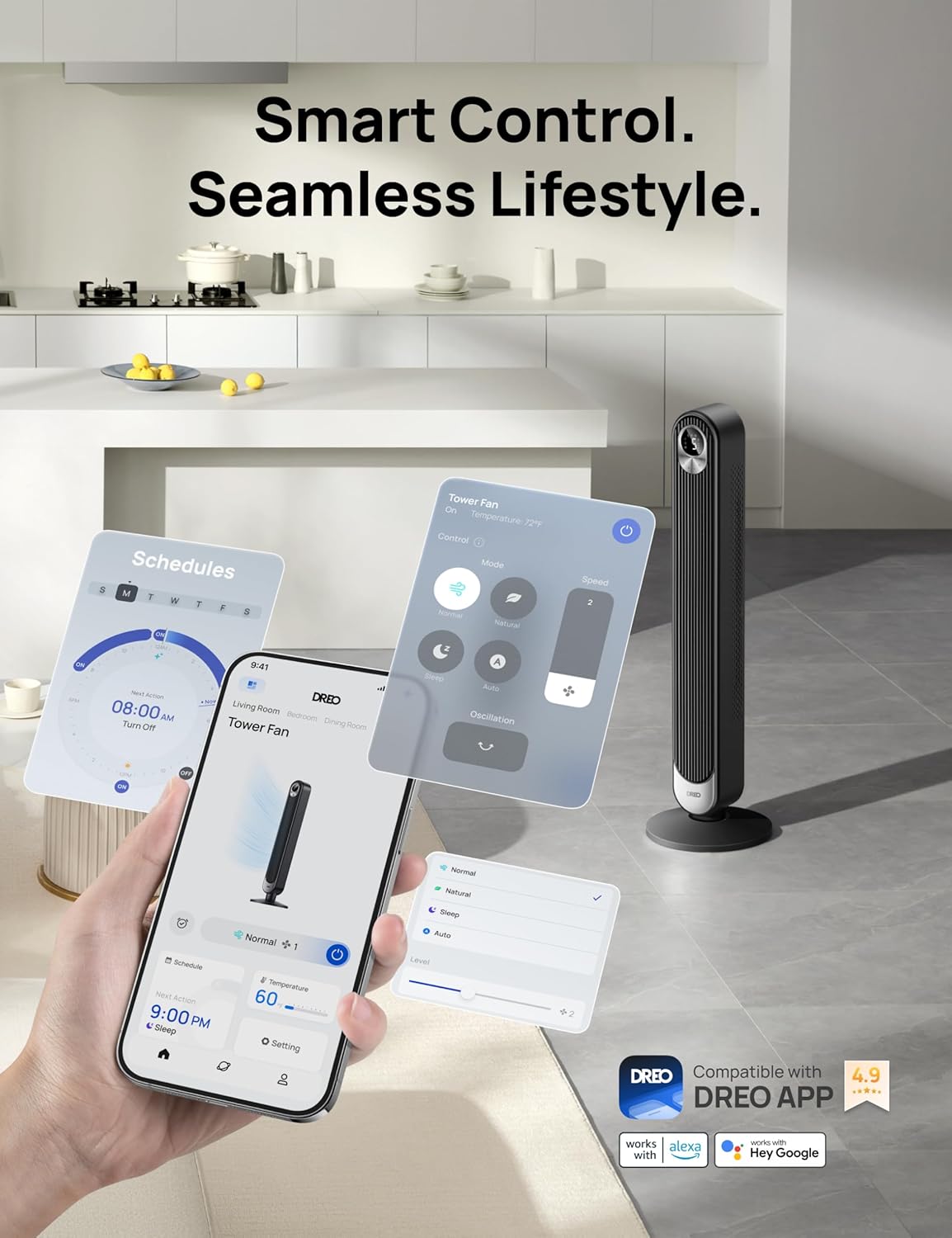 Dreo Smart Tower Fan WiFi Voice Control, Works with Alexa Google, Cruiser Pro T1S Floor Standing Bladeless Oscillating Fan with Remote, 6 Speeds, 4 Modes, 12H Timer, for Indoor Bedroom Home Office15 Dreo Smart Tower Fan WiFi Voice Control, Works with Alexa/Google, Cruiser Pro T1S Floor Standing Bladeless Oscillating Fan with Remote, 6 Speeds, 4 Modes, 12H Timer, for Indoor Bedroom Home Office