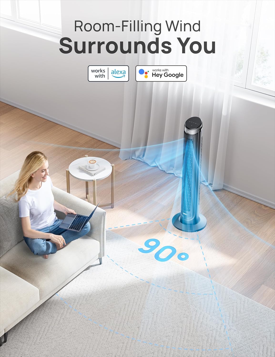 Dreo Smart Tower Fan for Bedroom, 90° Oscillating 40 Standing Fan, 26ft s High-Speed 5 Speeds 4 Modes, Quiet Room Floor Fans, Touch Remote APP & Voice Control, Work with Alexa, 12H Timer, Silver8 Dreo Smart Tower Fan for Bedroom, 90° Oscillating 40" Standing Fan, 26ft/s High-Speed 5 Speeds 4 Modes, Quiet Room Floor Fans, Touch/Remote/APP & Voice Control, Work with Alexa, 12H Timer, Silver