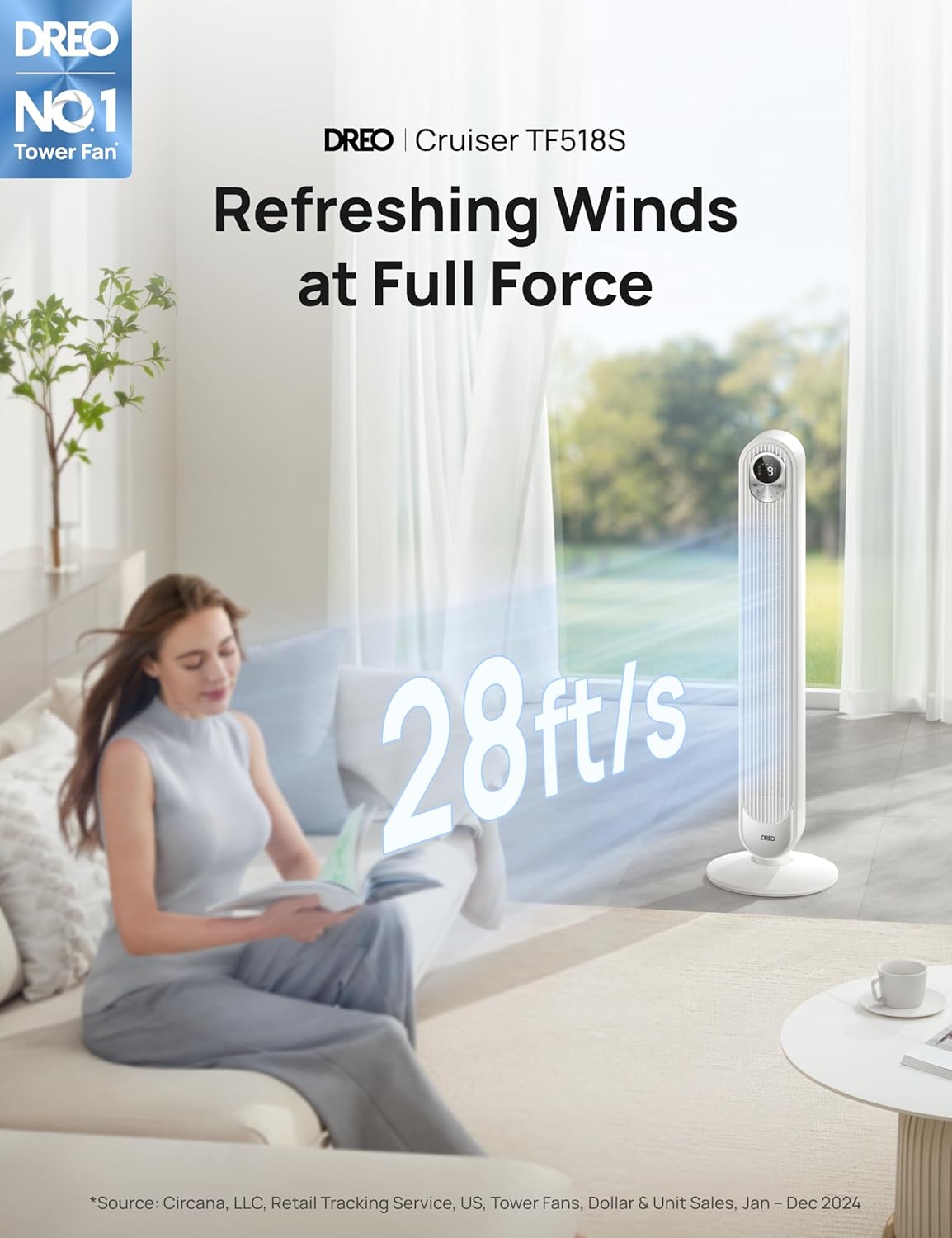 Dreo Smart Tower Fan for Bedroom, Floor Standing Bladeless Oscillating Fan with Remote, 9 Speeds, 4 Modes, 12H Timer, for Indoor Bedroom Home Office, WiFi Voice Control, Cruiser TF518S1 Dreo Smart Tower Fan for Bedroom, Floor Standing Bladeless Oscillating Fan with Remote, 9 Speeds, 4 Modes, 12H Timer, for Indoor Bedroom Home Office, WiFi Voice Control, Cruiser TF518S