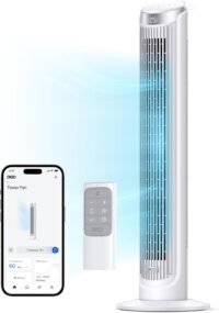 Dreo Smart Tower cfor Bedroom, Standing Fans for Indoors, 90° Oscillating, 26ft/s Velocity Quiet Floor Fan with Remote, 12H Timer, Voice Control Fans for Indoors, Compatible with Alexa