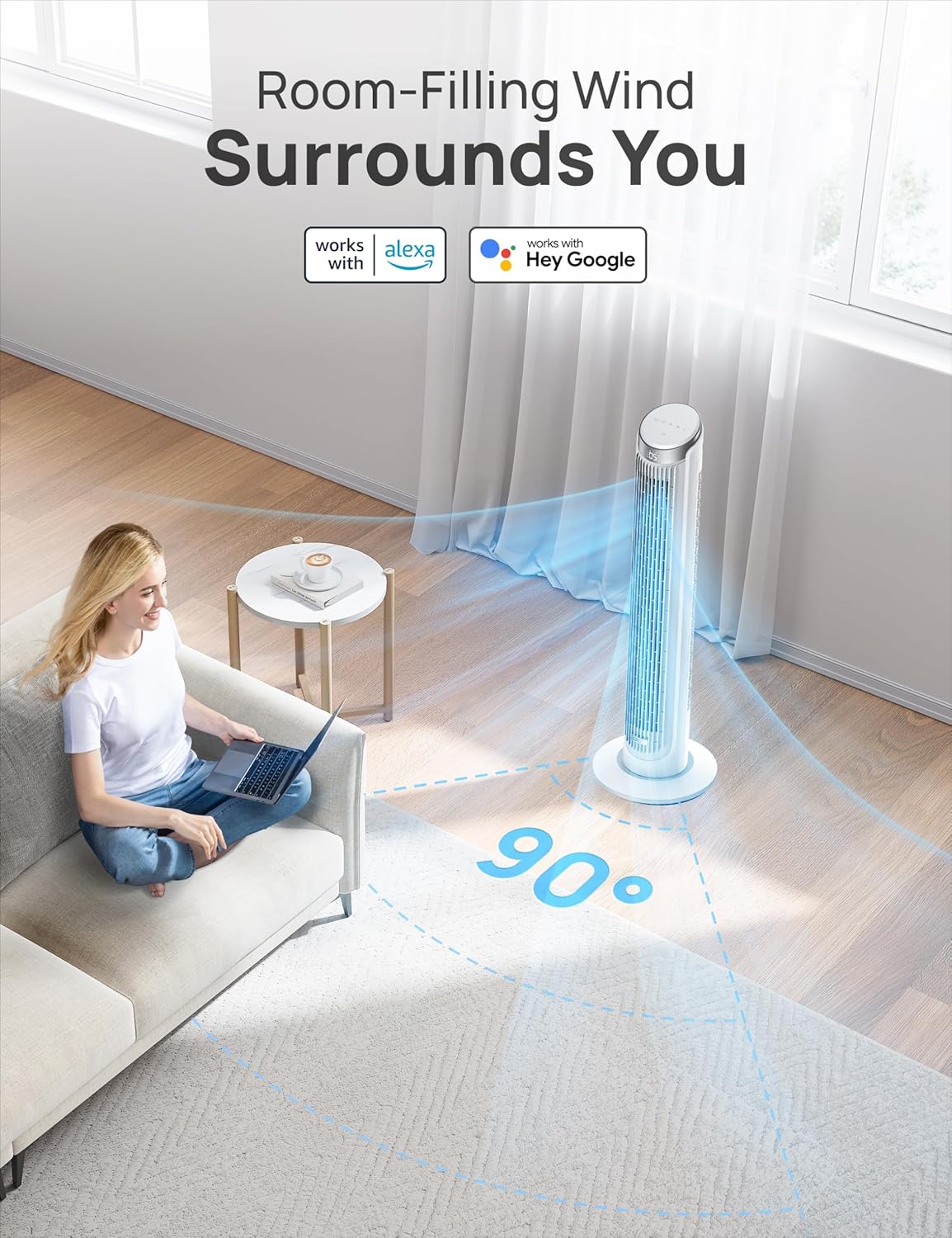 Dreo Smart Tower Fan for Bedroom, Standing Fans for Indoors, 90° Oscillating, 26ft s Velocity Quiet Floor Fan with Remote, 12H Timer, Voice Control Fans for Indoors, Compatible with Alexa4 Dreo Smart Tower Fan for Bedroom, Standing Fans for Indoors, 90° Oscillating, 26ft/s Velocity Quiet Floor Fan with Remote, 12H Timer, Voice Control Fans for Indoors, Compatible with Alexa
