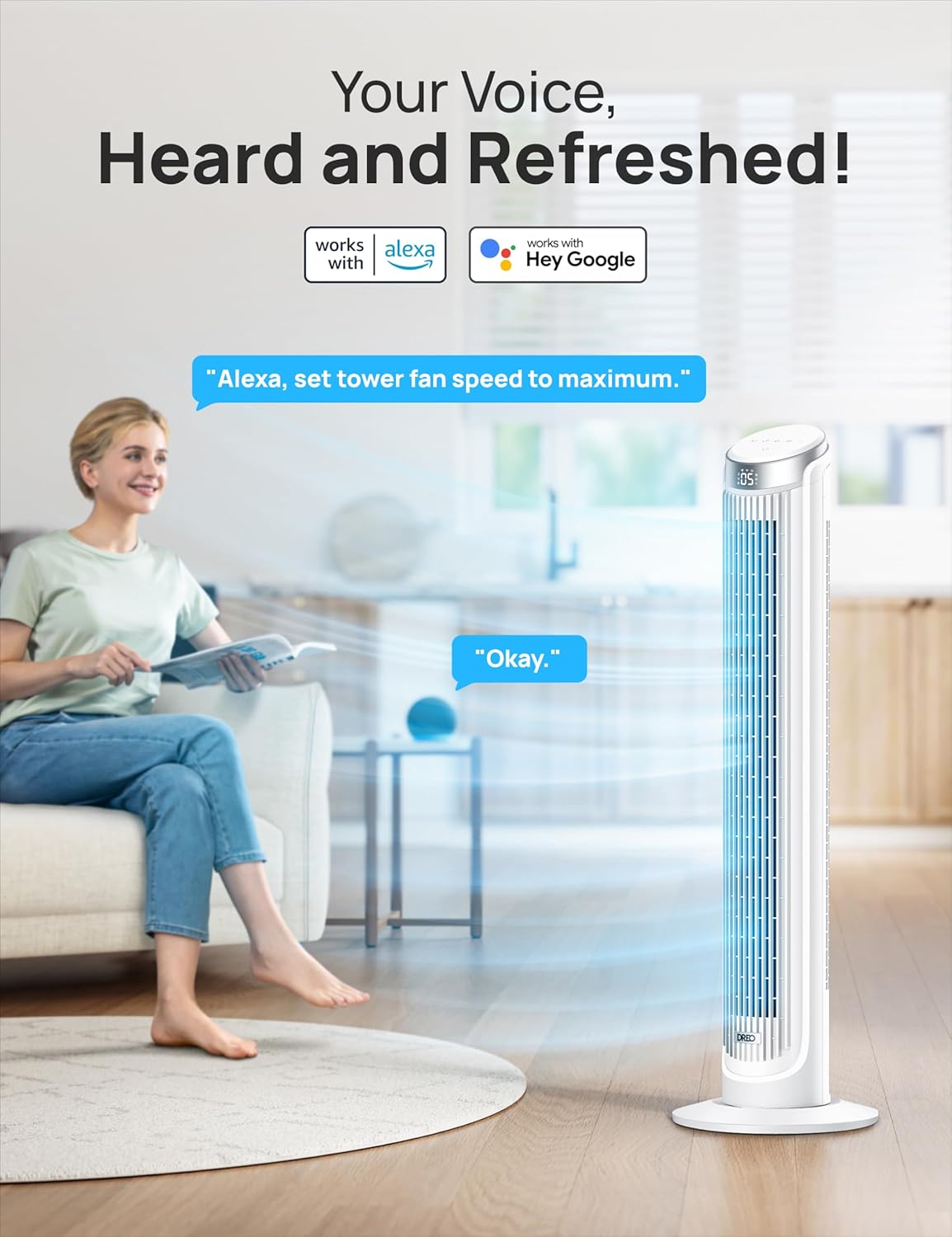 Dreo Smart Tower Fan for Bedroom, Standing Fans for Indoors, 90° Oscillating, 26ft s Velocity Quiet Floor Fan with Remote, 12H Timer, Voice Control Fans for Indoors, Compatible with Alexa7 Dreo Smart Tower Fan for Bedroom, Standing Fans for Indoors, 90° Oscillating, 26ft/s Velocity Quiet Floor Fan with Remote, 12H Timer, Voice Control Fans for Indoors, Compatible with Alexa
