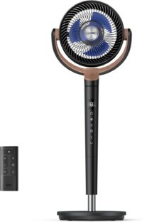 Dreo Standing Fan, 120°+120°Omni-directional Oscillating Fan For Bedroom, 85 ft Circulator With Remote, DC Motor Quiet Pedestal Fans, Adjustable Height, 8 Speeds, 3 Modes, 8H Timer, Home, Black