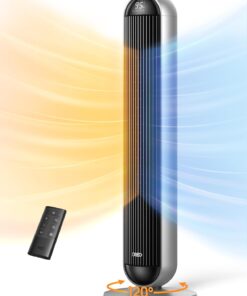 Dreo Tower Fan and Heater Combo, 29.2ft/s Standing Fans for Bedroom, 17 Levels, 6 Modes, 120° Oscillation, 42 Inch, 12H Timer, 25dB Quiet, with Remote, for Office, Large Room, Silver