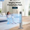 Dreo Tower Fan for Bedroom, 90° Oscillating Fan, Standing Fan with 3 Modes, 4 Speeds, 8H Timer Cooling Fans for Home, Living Room, Office, Grey, TF117