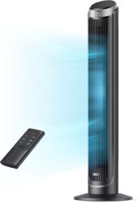 Dreo Tower Fan for Bedroom, 90° Oscillating Fans that Blow Cold Air, 5 Speeds, 4 Modes with 26ft/s Velocity, 12H & 28dB Quiet Timer, Remote, Touch, 40" Standing Floor Fan for Home Office, Black