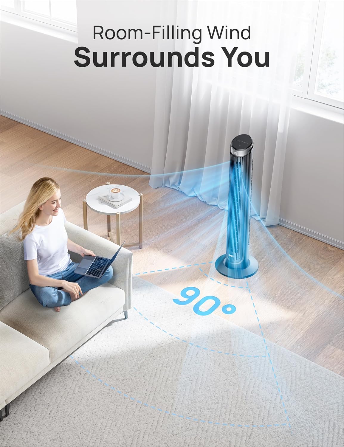 Dreo Tower Fan for Bedroom, 90° Oscillating Fans that Blow Cold Air, 5 Speeds, 4 Modes with 26ft s Velocity, 12H & 28dB Quiet Timer, Remote, Touch, 40 Standing Floor Fan for Home Office, Black4 Dreo Tower Fan for Bedroom, 90° Oscillating Fans that Blow Cold Air, 5 Speeds, 4 Modes with 26ft/s Velocity, 12H & 28dB Quiet Timer, Remote, Touch, 40" Standing Floor Fan for Home Office, Black