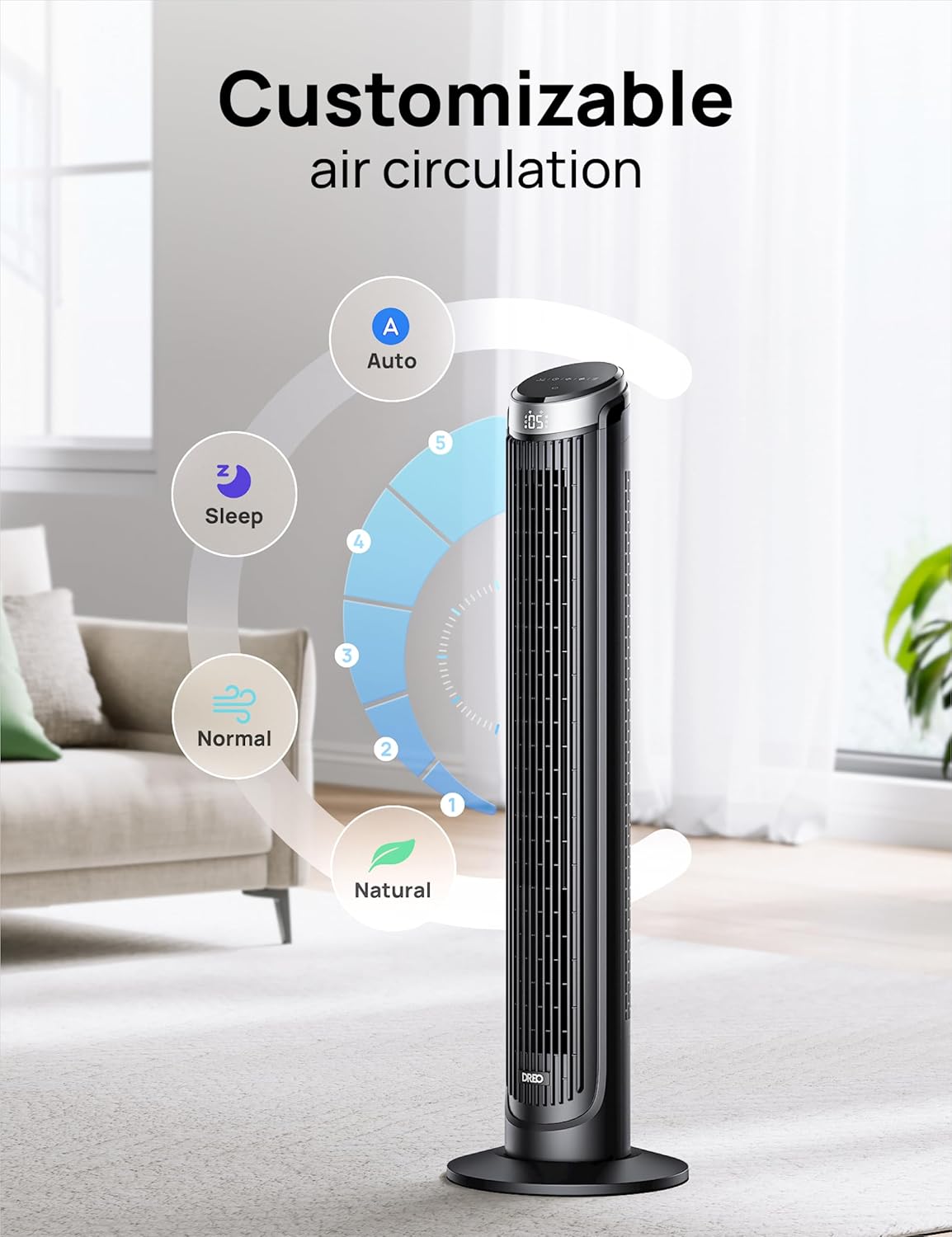 Dreo Tower Fan for Bedroom, 90° Oscillating Fans that Blow Cold Air, 5 Speeds, 4 Modes with 26ft s Velocity, 12H & 28dB Quiet Timer, Remote, Touch, 40 Standing Floor Fan for Home Office, Black45 Dreo Tower Fan for Bedroom, 90° Oscillating Fans that Blow Cold Air, 5 Speeds, 4 Modes with 26ft/s Velocity, 12H & 28dB Quiet Timer, Remote, Touch, 40" Standing Floor Fan for Home Office, Black
