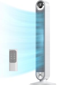 Dreo Tower Fan for Bedroom, Upgrated DC 9 Speeds Ultra-Quiet Floor Fan, 90° Oscillating Fans for Indoors with 28ft/s Velocity, 12H Timer, Standing Fans, Bladeless Fan Powerful for Home Office Room, White