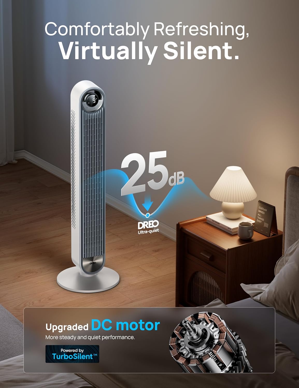 Dreo Tower Fan for Bedroom, Upgrated DC 9 Speeds Ultra-Quiet Floor Fan, 90° Oscillating Fans for Indoors with 28ft s Velocity, 12H Timer, Standing Fans, Bladeless Fan Powerful for Home Office Room5 Dreo Tower Fan for Bedroom, Upgrated DC 9 Speeds Ultra-Quiet Floor Fan, 90° Oscillating Fans for Indoors with 28ft/s Velocity, 12H Timer, Standing Fans, Bladeless Fan Powerful for Home Office Room, White