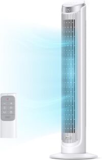 Dreo Tower Fans for Bedroom, 90°Oscillating Fans for indoors,5 Speeds 4 Modes Max 26ft/s, 12H Timer, LED Display with Touch, Remote, 40" Quiet Bladeless Standing Floor Fan for Home Office, White