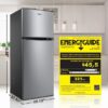Galanz 4.6. Cu ft Two Door Mini Refrigerator with Freezer, Stainless Steel, New, Width 19.13"