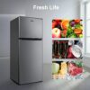 Galanz 4.6. Cu ft Two Door Mini Refrigerator with Freezer, Stainless Steel, New, Width 19.13"