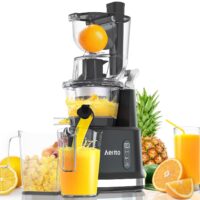 Juicer Machine, Aeitto Cold Press Juicer with Big Wide 83mm Chute 900 ml Juice Cup, Masticating Juicer for Fruits and Vegetables, 200W New Juice Maker BPA-Free, Easy to Clean, Black