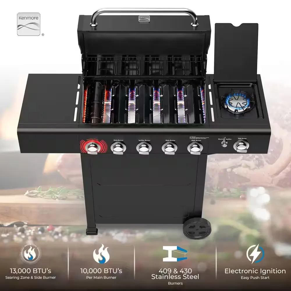KENMORE PG-40522S0LH-1 BBQ Propane Gas Grill-5 Burners with Side Burner 2_11zon KENMORE PG-40522S0LH-1 BBQ Propane Gas Grill-5 Burners with Side Burner and Searing Zone, 644 sq. in. Stainless Steel Grill, 66,000 BTU, Black