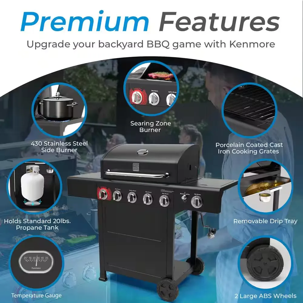 KENMORE PG-40522S0LH-1 BBQ Propane Gas Grill-5 Burners with Side Burner 4_11zon KENMORE PG-40522S0LH-1 BBQ Propane Gas Grill-5 Burners with Side Burner and Searing Zone, 644 sq. in. Stainless Steel Grill, 66,000 BTU, Black