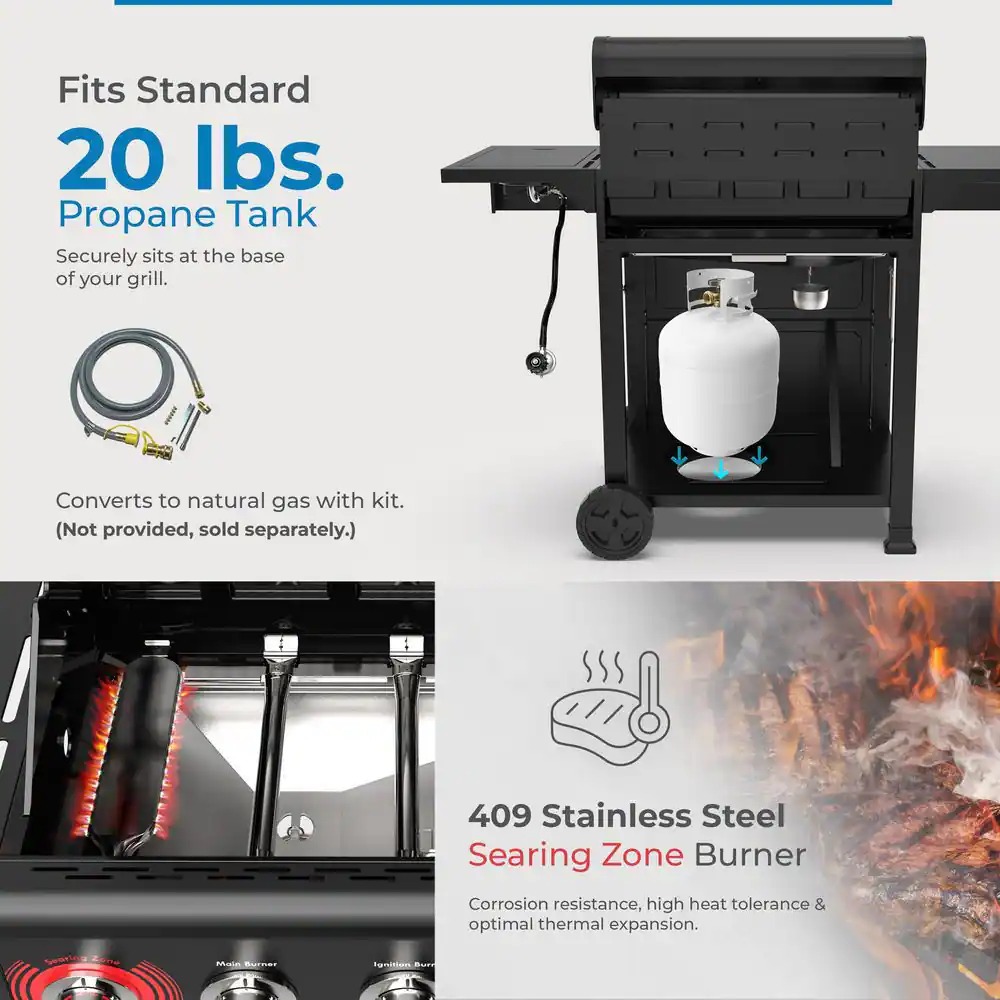 KENMORE PG-40522S0LH-1 BBQ Propane Gas Grill-5 Burners with Side Burner 5_11zon KENMORE PG-40522S0LH-1 BBQ Propane Gas Grill-5 Burners with Side Burner and Searing Zone, 644 sq. in. Stainless Steel Grill, 66,000 BTU, Black