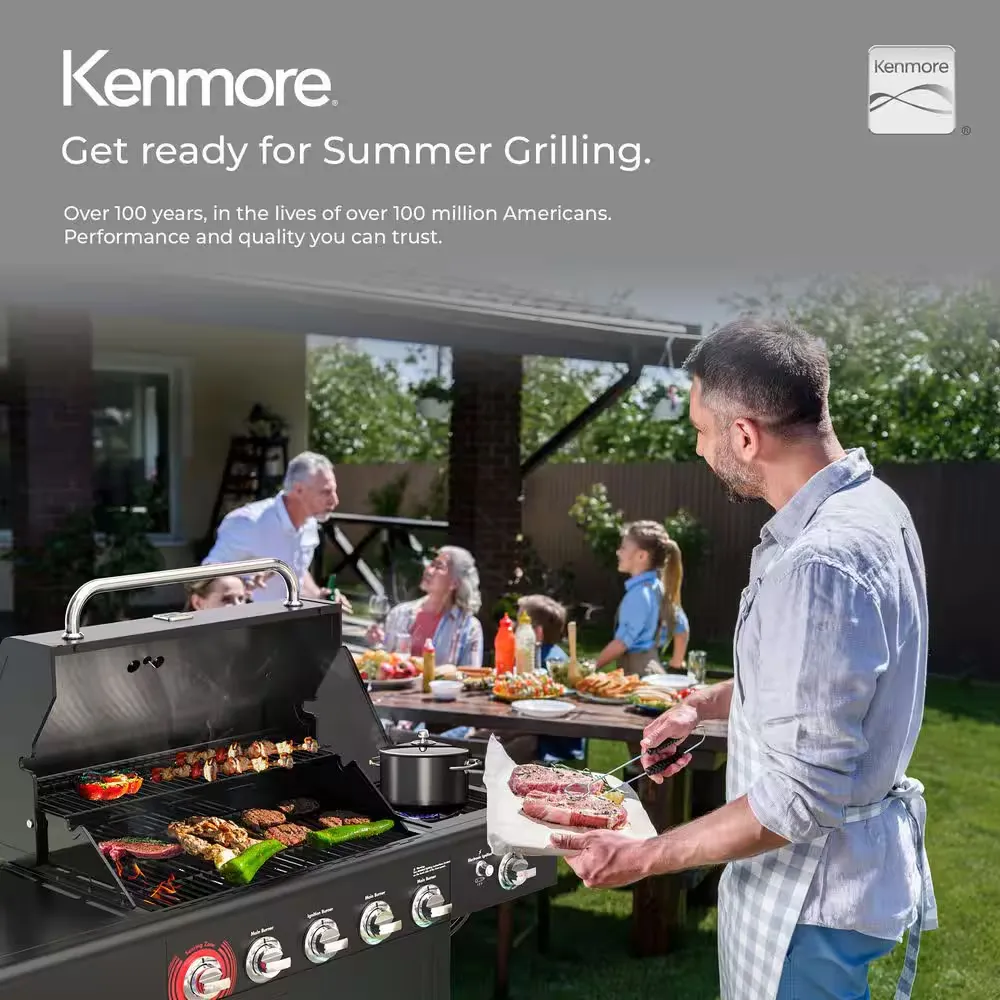 KENMORE PG-40522S0LH-1 BBQ Propane Gas Grill-5 Burners with Side Burner 7_11zon KENMORE PG-40522S0LH-1 BBQ Propane Gas Grill-5 Burners with Side Burner and Searing Zone, 644 sq. in. Stainless Steel Grill, 66,000 BTU, Black