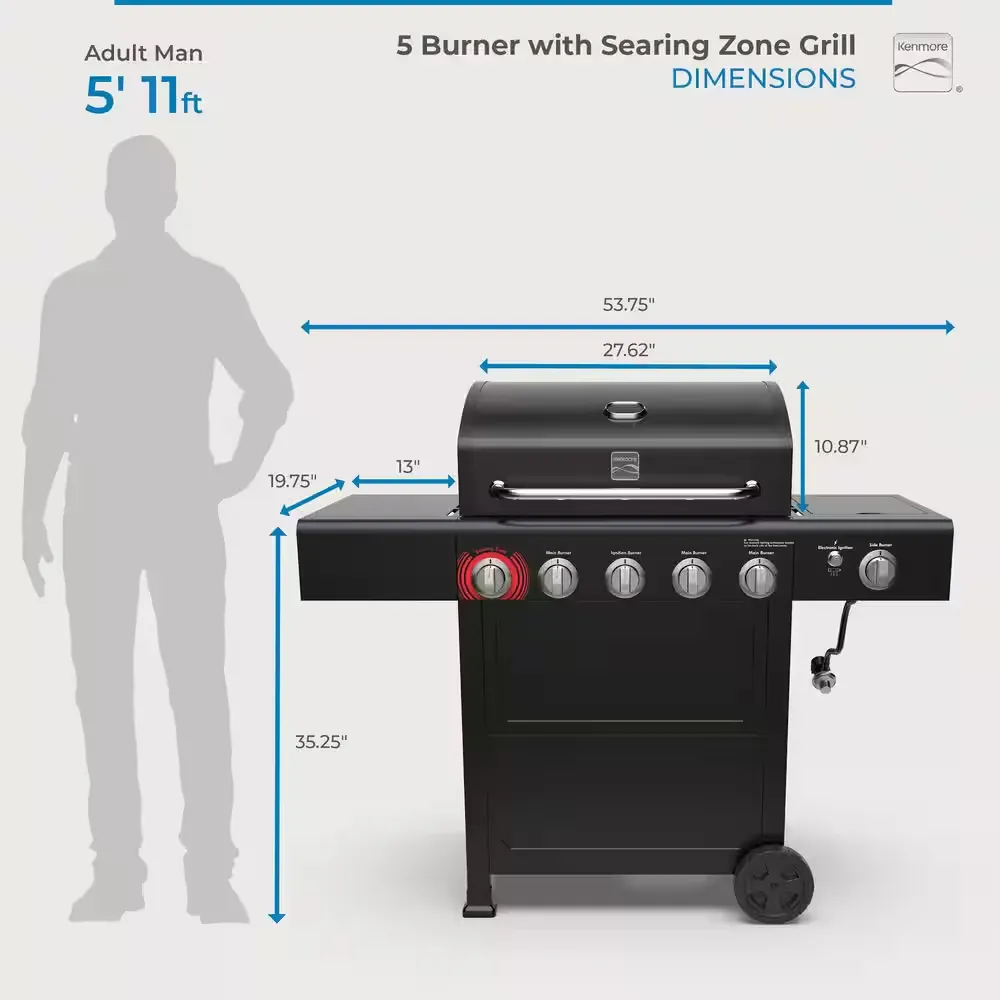 KENMORE PG-40522S0LH-1 BBQ Propane Gas Grill-5 Burners with Side Burner 8_11zon KENMORE PG-40522S0LH-1 BBQ Propane Gas Grill-5 Burners with Side Burner and Searing Zone, 644 sq. in. Stainless Steel Grill, 66,000 BTU, Black