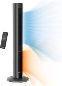 Lasko Oscillating All Season Tower Fan and Space Heater in One for Home with Adjustable Thermostat, Overheat Protection, 4 Fan Speeds, 3 Heat Settings and Remote, 42 Inches, 1500W, Gray, FH515
