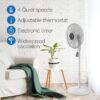 Lasko Oscillating Pedestal Fan, Thermostat, Adjustable Height, Remote Control, Timer, 4 Speeds, for Bedroom, Living Room, Office & Dorm, 16", White, S16614