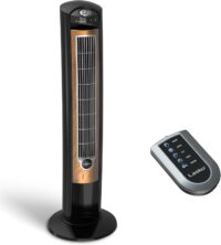 Lasko Oscillating Tower Fan, Remote Control, Ionizer, 3 Speeds, Timer, for Bedroom, Office, Kitchen 42", Black, T42950