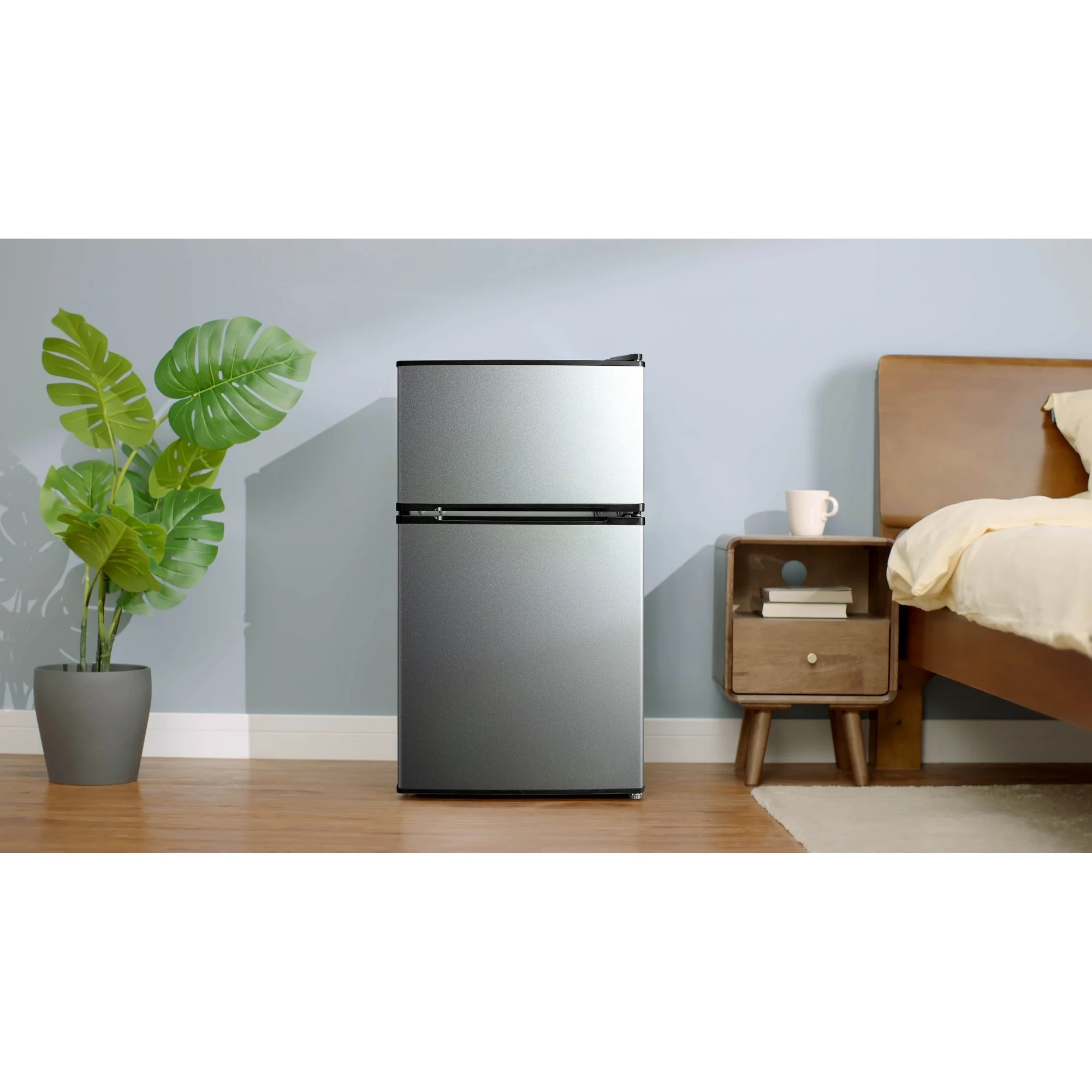 Mainstays 3.2 Cu. ft. 2-Door Refrigerator with Freezer, Stainless Steel Look25_11zon Mainstays 3.2 Cu. ft. 2-Door Refrigerator with Freezer, Stainless Steel Look