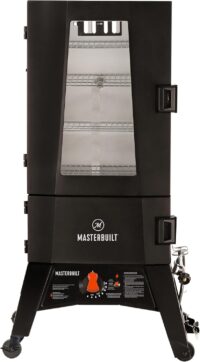 Masterbuilt 40-inch ThermoTemp Propane Gas Vertical BBQ Smoker with Analog Temperature Control and 960 Cooking Square Inches in Black, Model MB20051316