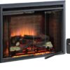 PuraFlame Klaus Electric Fireplace Insert with Fire Crackling Sound, Glass Door and Mesh Screen, 750/1500W, Black, 29 15/16 Inches Wide, 23 3/16 Inches High