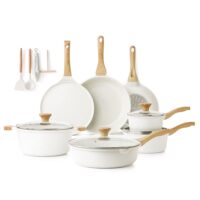 SENSARTE Ceramic Nonstick Pots and Pans Set, 23Pcs Healthy Non Stick Cookware Set with Pots Protectors, Induction Kitchen Pan Sets White