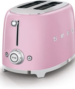 SMEG 2 Slice Toaster with 6 Presets and Defrost Function and Removable Crumb Tray TSF01PKUS, Pink