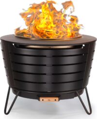 TIKI 25-Inch Smokeless Patio Fire Pit, Wood Burning with Removable Ash Pan & Weather-Resistant Cover, Modern Black Design – Ideal Outdoor Smokeless Fire Pit for Backyard & Patio