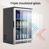 Weili 20 Inch Built in Beverage Refrigerator with Lock, Under Counter or Freestanding 120 Can Soda Beer Drink Cooler Fridge with Stainless Steel and Glass Door