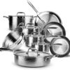 imarku Pots and Pans Set, 14PCS Kitchen Cookware Sets Tri-Ply Clad Stainless Steel with Hangered Handle and Lids, Suits Ceramic and Induction, Oven and Dishwasher Safe, Best Gifts for Women Man