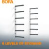 Bora 6 Level Lumber Storage Rack Wood and Garage Organization Space Saving Metal Shelf for Pipes, Boards, Plywood, and Building Materials - PBR-0620 White Gray