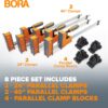 Bora 8 Piece Parallel Clamps Woodworking Set - Two 24 Inch and Two 40 Inch Wood Clamps with 4 Bar Clamp Blocks Heavy Duty Bar Clamp for Wood Working - 1100 Lbs of Clamping Force - DIY Bora Clamp Set Bora 8 Piece Parallel Clamps Woodworking Set - Two 24 Inch and Two 40 Inch Wood Clamps with 4 Bar Clamp Blocks Heavy Duty Bar Clamp for Wood Working - 1100 Lbs of Clamping Force - DIY Bora Clamp Set