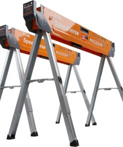 Bora Portamate Speedhorse Sawhorse Pair– Two Pack, Table Stand with Folding Legs, Metal Top for 2x4, Heavy Duty Pro Bench Saw Horse for Woodworking, Carpenters, Contractors, PM-4500T,Orange