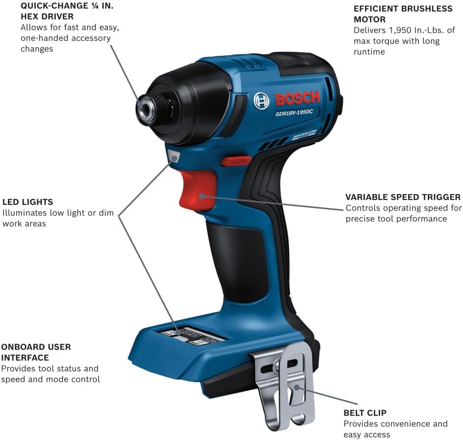 Bosch GDR18V-1950CN 18V Brushless Impact Driver (Bare Tool) 1 Bosch GDR18V-1950CN 18V Brushless Impact Driver (Bare Tool)