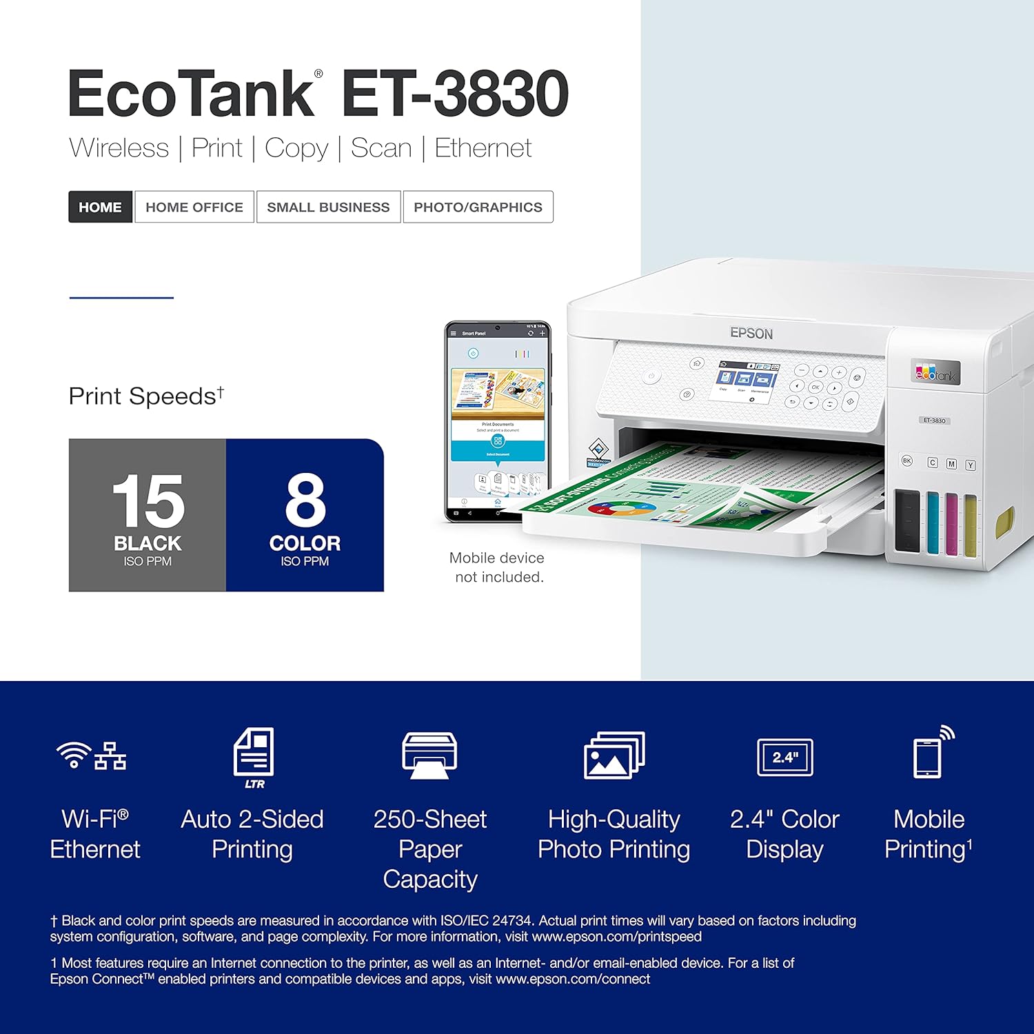 Epson EcoTank ET-3830 Wireless Color All-in-One Cartridge-Free Supertank Printer with Scan, Copy, Auto 2-Sided Printing and Ethernet – The Perfect Printer Productive Families,White54 Epson EcoTank ET-3830 Wireless Color All-in-One Cartridge-Free Supertank Printer with Scan, Copy, Auto 2-Sided Printing and Ethernet – The Perfect Printer Productive Families,White