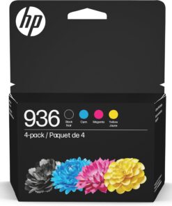 HP 936 Black, Cyan, Magenta, Yellow Ink Cartridges Printers (4-Pack) | Works with OfficeJet 9120, OfficeJet Pro 9110, 9120, 9130, Wide Format 9730 | Eligible for Instant Ink | 6C3Z5LN