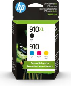 HP Original 910 Cyan, Magenta, Yellow / 910XL Black Ink Cartridges (4-Pack) | Works OfficeJet 8010, 8020 Series OfficeJet Pro 8020, 8030 Series | Eligible for Instant Ink | 3JB41AN