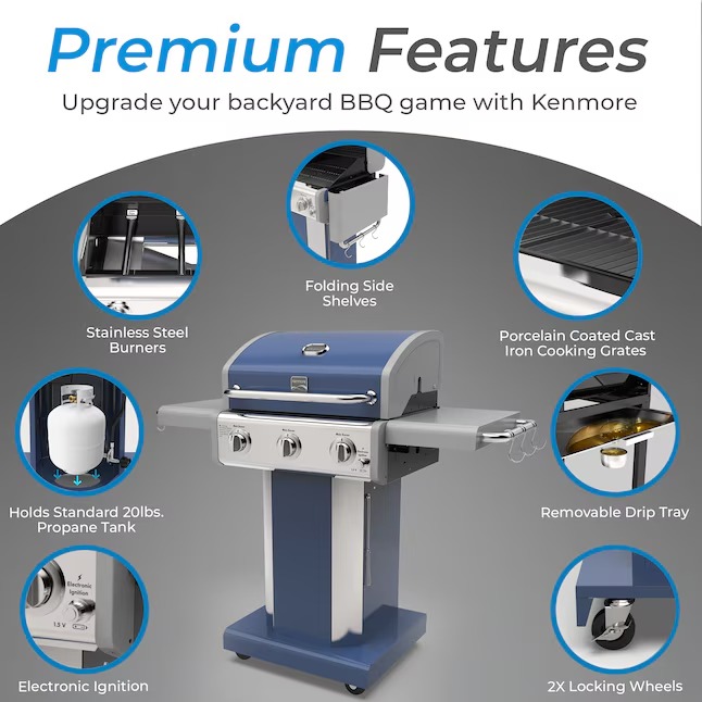 Kenmore Azure 3 -Burner Liquid Propane Gas Grill6_11zon Kenmore Azure 3 -Burner Liquid Propane Gas Grill