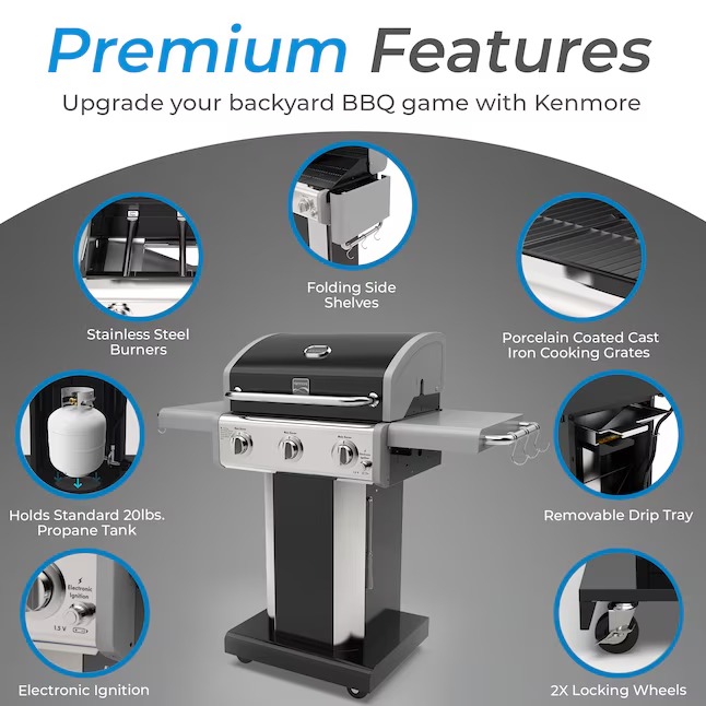 Kenmore Black 3 -Burner Liquid Propane Gas Grill6_11zon Kenmore Black 3 -Burner Liquid Propane Gas Grill