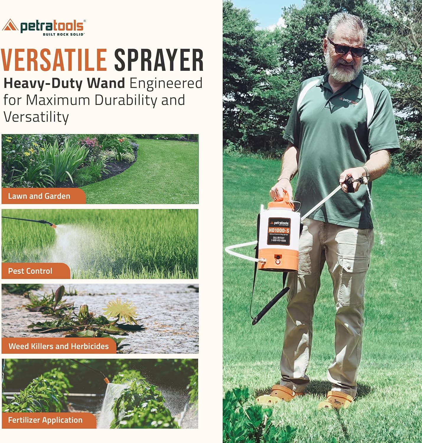 PetraTools Battery Powered Sprayer 1 Gallon - HD1000-S - Heavy Duty Electric Sprayer for Lawn and Garden Weed Pest Control, Watering - with Battery, Charger & 2 Nozzles (1 Gallon)7 PetraTools Battery Powered Sprayer 1 Gallon - HD1000-S - Heavy Duty Electric Sprayer for Lawn and Garden Weed/Pest Control, Watering - with Battery, Charger & 2 Nozzles (1 Gallon)
