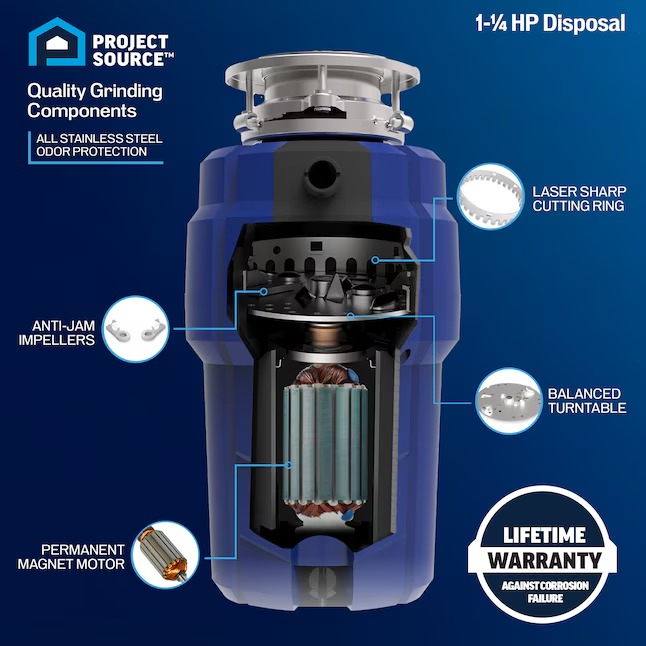 Project Source PSD-125 Continuous feed 1-1 4-HP Septic Safe Corded Garbage Disposal with Noise Insulation134_11zon Project Source PSD-125 Continuous feed 1-1/4-HP Septic Safe Corded Garbage Disposal with Noise Insulation
