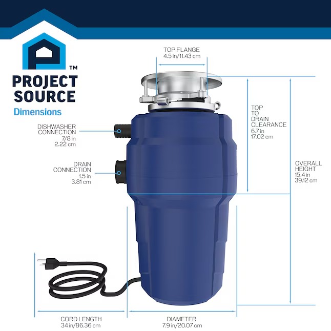 Project Source PSD-125 Continuous feed 1-1 4-HP Septic Safe Corded Garbage Disposal with Noise Insulation566_11zon Project Source PSD-125 Continuous feed 1-1/4-HP Septic Safe Corded Garbage Disposal with Noise Insulation